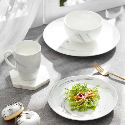 Modern White Porcelain Dinnerware Set Marble Pattern Plate Bowl Mug
