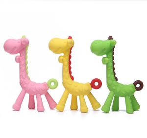 Pink Green Giraffa Silicone Teether Soft And Durable For Babies