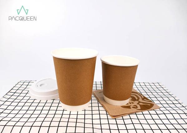 White / Brown Disposable Paper Coffee Cups With Lids Eco Friendly Multiple Sizes