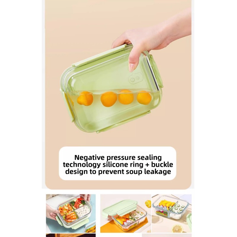 Microwave Safe Bento Box Heatable Food Box with Glass Bowl and Plastic Lids for Office Workers