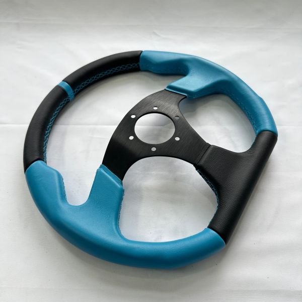 Blue Black 15 Inch Racing Steering Wheel 3 Spoke Flat Bottom ODM