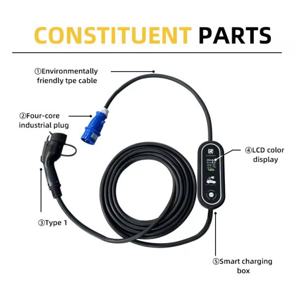 7kw 32A EV Portable Charger Type1 with Shucko Plug CE Certification 220V and 10M Cable Length LP55 Protection Level