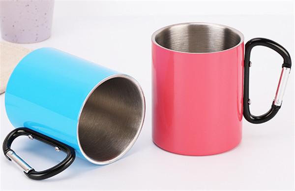 Double Walled Stainless Steel Reusable Coffee Mug 220ml Customized With Carabiner Hook