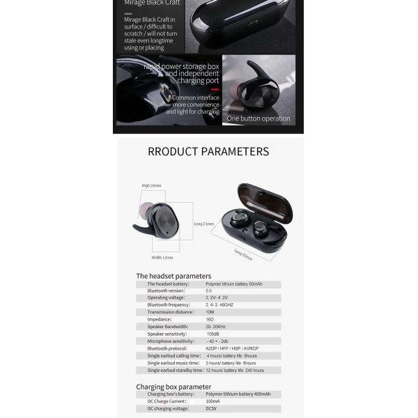 Наушник наушников музыки шлемофона игры Earbuds спорта хэндс-фри Tws Ture беспроводного стерео глубокого баса Bluetooth 5,0 HiFi