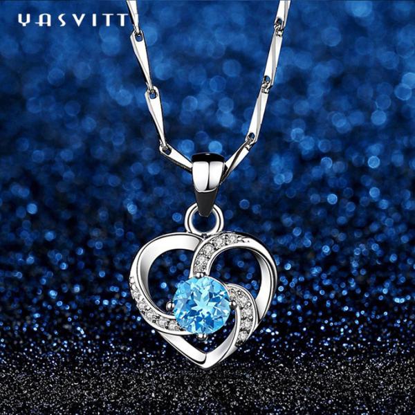 Fashionable Austrian Crystal 925 Sterling Silver Necklace Pendant 18inch Necklace YN1247