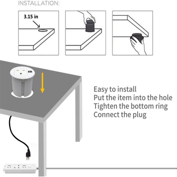Economy 4.92 Ft Extension Cord 1 UK Outlet and 1 USB-A 1 USB-C Ports For Office Home Hotel Power Socket Flip Up Deck