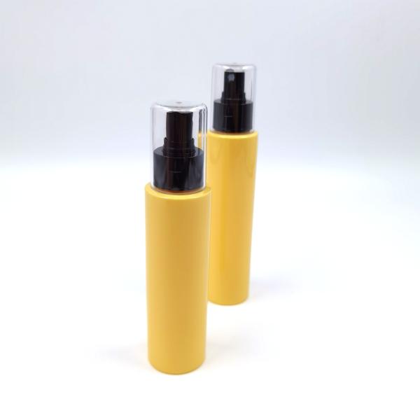 Yellow Color Cylindrical PET Bottle 200ml 260ml With Black Sprayer
