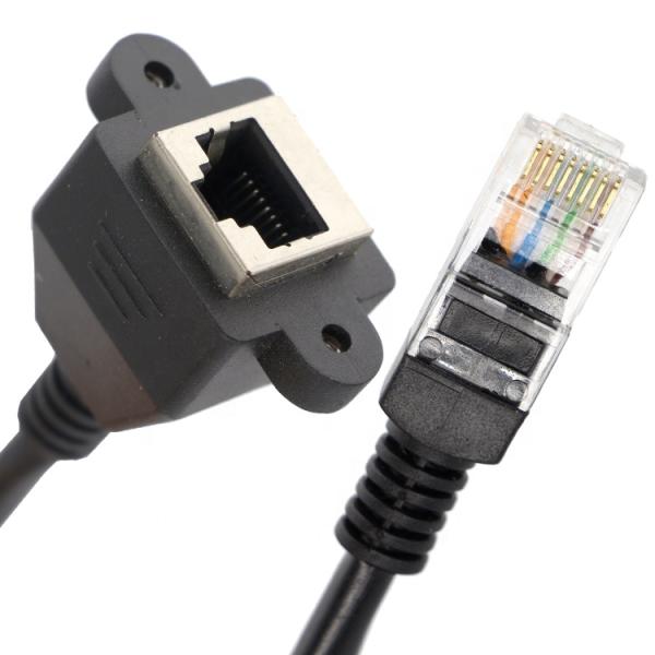 Custom 6FT Screw Locking Stud Network Ethernet Female Socket RJ45 Panel Mount Extension Cable