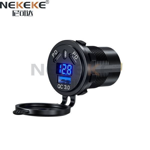 Dual PD 45W Marine Power Socket with QC 3.0 Charging Ports and LED Voltmeter for Cars and Boats