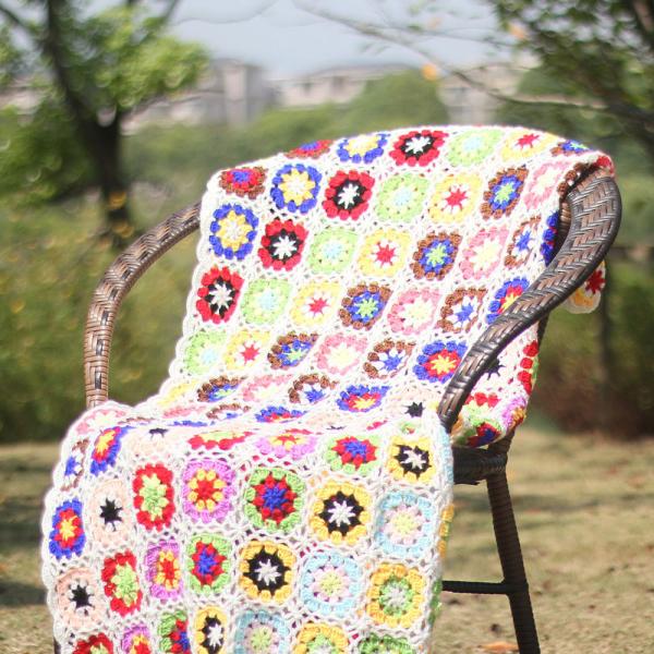 Y-Z Custom Large 120*120 Vintage Floral Afghan Blanket Living Room Modern Style Granny Crochet Daisy Flower Lap Yoga Sofa Throw