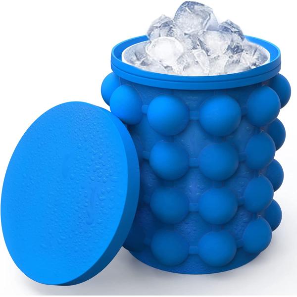 267 Grams Portable Silicone Half Round Space Saving Ice Bucket with Lid Blue/Red/Yellow