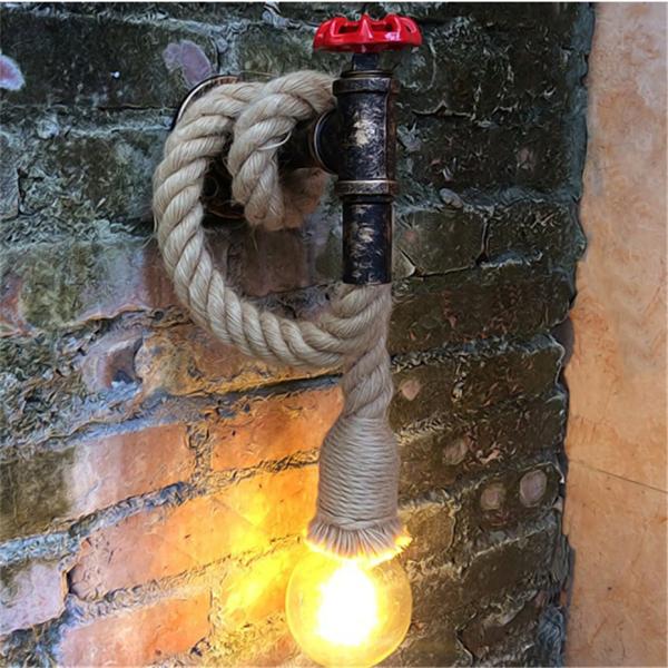 Retro Industrial Wind  Rope Wall Lamp Personality Iron Rust water pipe wall lamp (WH-VR-01）
