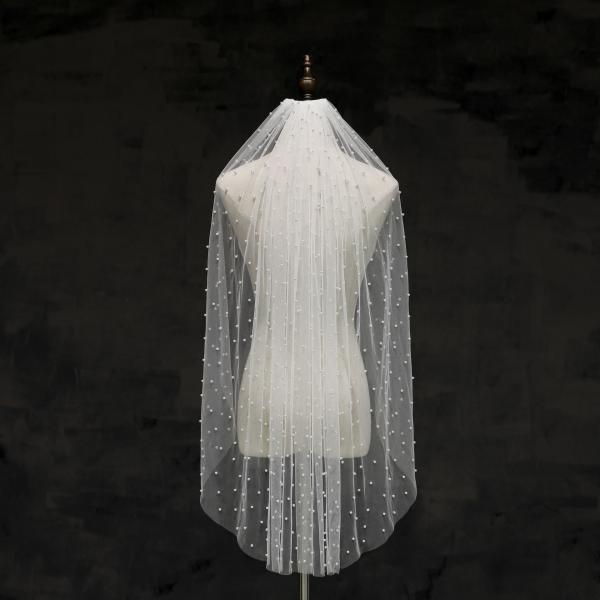 New Styles Customized Wholesale 0.9m*1.4m Beaded Tulle Bridal Wedding White Veil With Metal Hair Comb