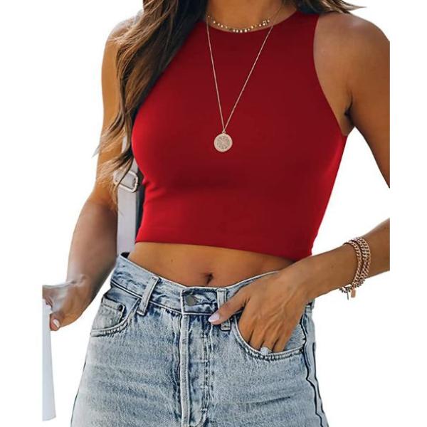 100% хлопок верхней части S-XL гонщика шеи экипажа высокой талии низких женщин изготовителя Moq безрукавное