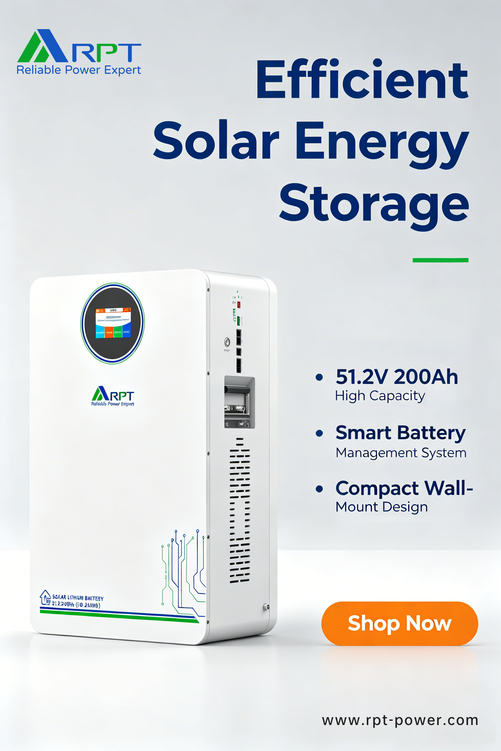 51.2V 200Ah Wall Mounted LiFePO4 Battery 10.24kWh Residential ESS Energy Storage System