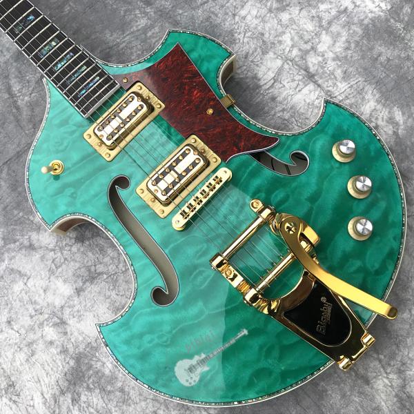 2020 Custom Semi-Hollow High Quality Green Customizable Logo and Shape Electric Guitar