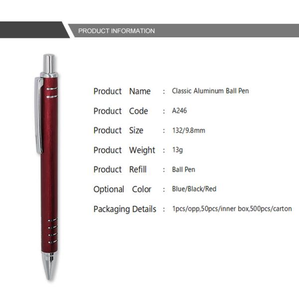 Classic Metal Ballpoint Pen Aluminum Promotion Logo Press Ball Pen