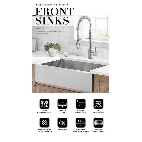 Durable Single Bowl Stainless Steel Farmhouse Sink 33 Inch With SS 304 Material