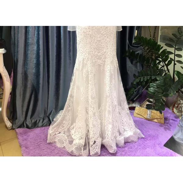 Deep V Neck Mermaid Style Prom Dress / Long Sleeve See Ivory Lace Evening Gown