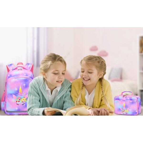 Soft Polyester Inner Lining Preschool Unicorn Backpack with Lunch Box and Pencil Case