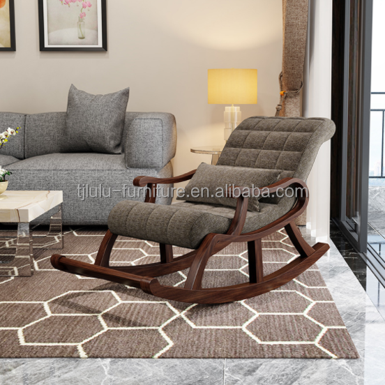 Wooden Rocking Chairs Enhance Your Living Room with this Lazy Recliner Lounge Chair and its Comfortable Velvet Fabric