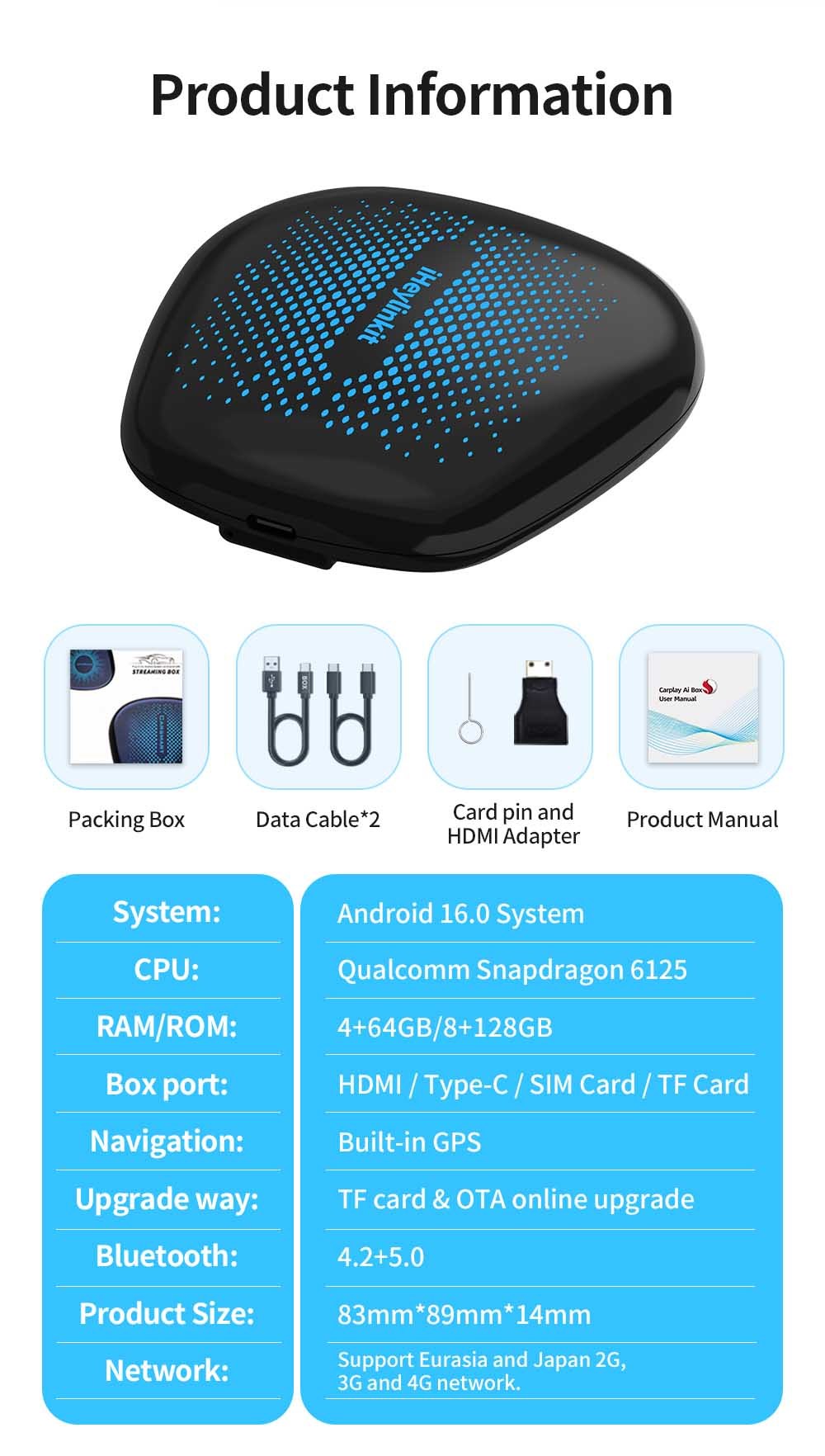 WiFi Car Ai Box audi a5 carplay Android 13 Qualcomm 8 Core 4G+64GB