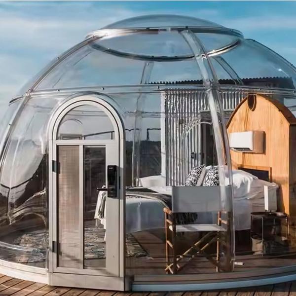 Transparent Camping Hotel Prefabricated Dome for Outdoor Bubble House Yurt With LED Lighting
