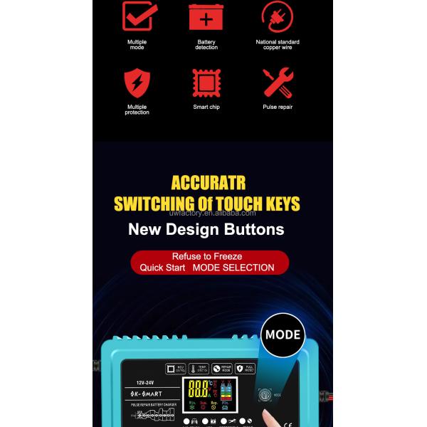 Fast Charging Speed 7-Stage Auto Lead Acid Battery Charger 12V 6A 24V 3A for LiFePO4 Lithium 12V/24V Motorcycle Battery