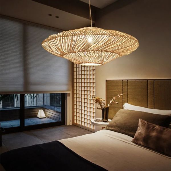 Restaurant Lights Living Room Suspension Creative UFO Shades Rattan Pendant Lights(WH-WP-128)