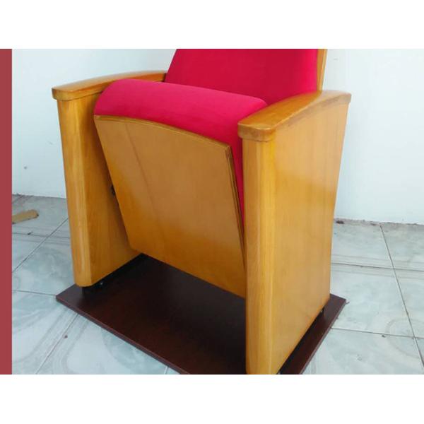 High back  red Auditorium Seats with wooden side board company logo