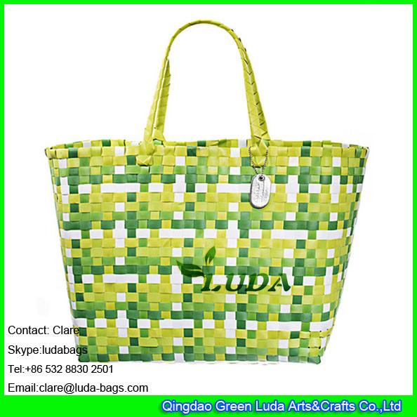LDSL-027 mixed color beach totes women shopping bag pp strap woven straw tote bag