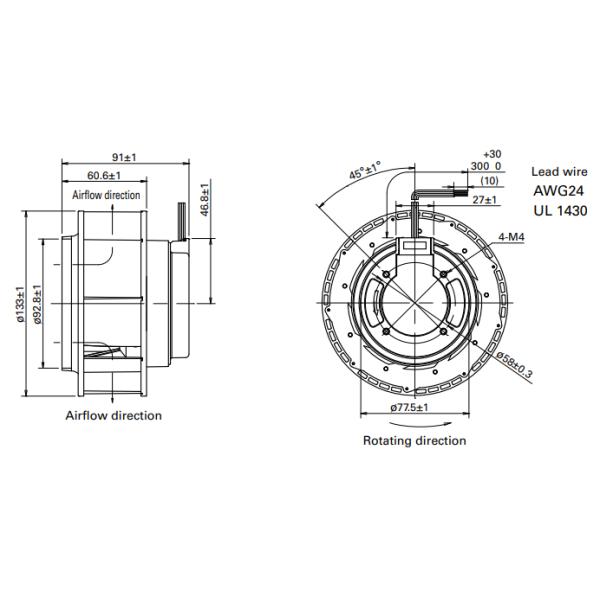 4150RPM 24V 48V DC Centrifugal Fan 133X91mm Ball Bearing Alloy Aluminum Frame