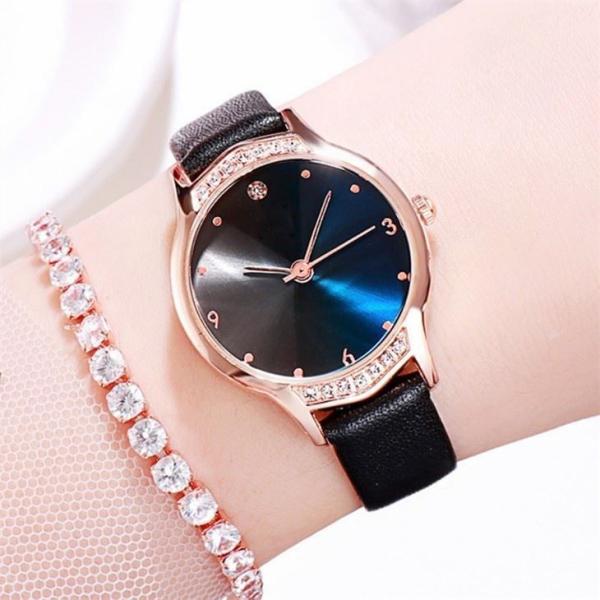 Laipute Women'S Luxury Diamond Watches PU Strap Hardened Glass Diamond Bezel Watch