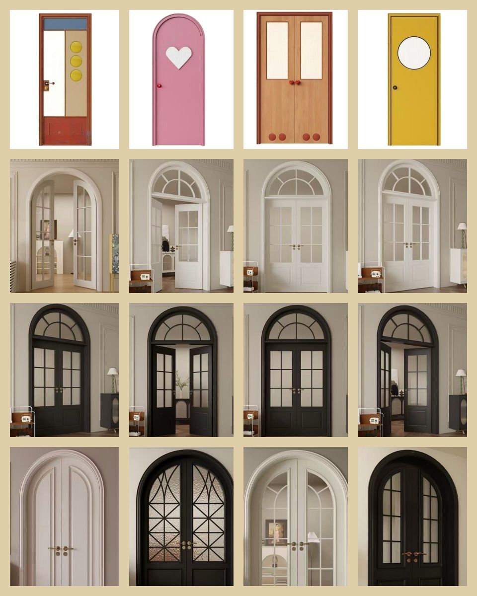 Rustic Solid Wood Exterior Door with Black Entry Handle for Double Front Entry Villa Main Entrance