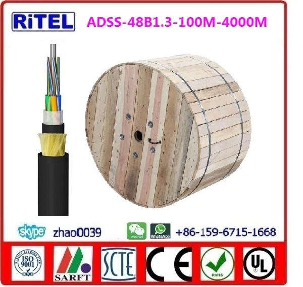 ADSS layer-stranded fiber optic cable ADSS-48C, 100M SPAN, DOUBLE PE SHEATH