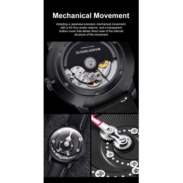 Men's Mechanical Watch With Sapphire Crystal | Leather Tourbillon