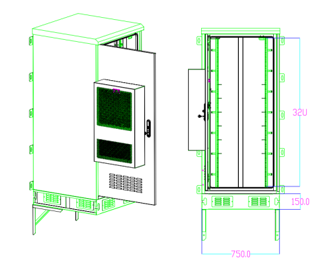 IP55 32U Height Floor Mounted Telecom Enclosures With Air Conditioner