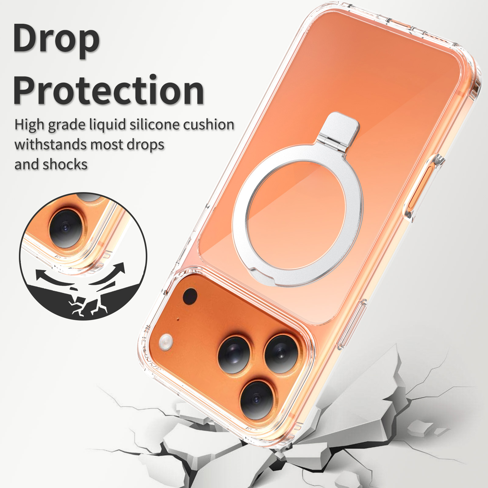 Laudtec PC Matte TPU Border Clear Back Magnetic Case with Round Stand & Holder  for iPhone 18 17 Pro Max