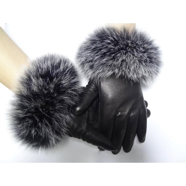 Sheepskin Womens Soft Leather Gloves Wool Lined Fox Fur Leather Gloves