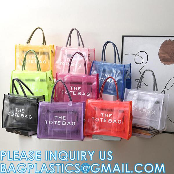 Wholesale Summer Clear Mesh PVC Beach Bags Transparent Design Tote Bags Women Luxury Handbags For Outdoor