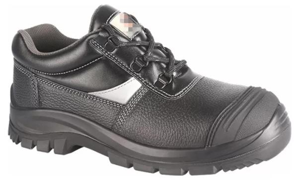 Black PPE Safety Shoes Water Proof Oil Proof With Steel Toe Cap Grain Cow Leather
