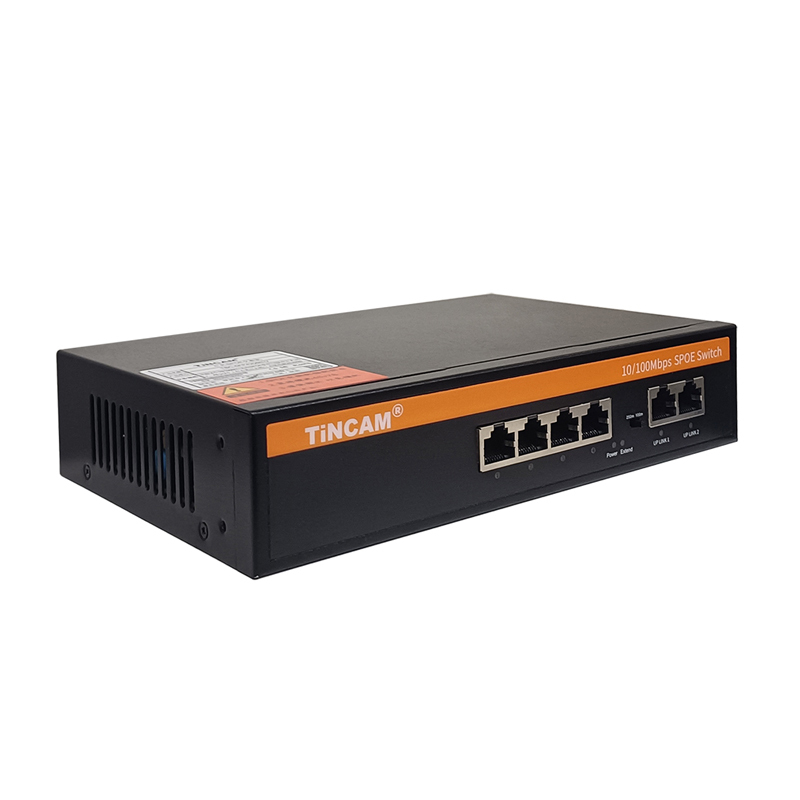 6 Port 10/100Mbps Passive PoE Switch with 4 Non-Standard PoE Ports 2 Uplink Ports 48W 24V 250m Long Range TBC-FP4206N-X