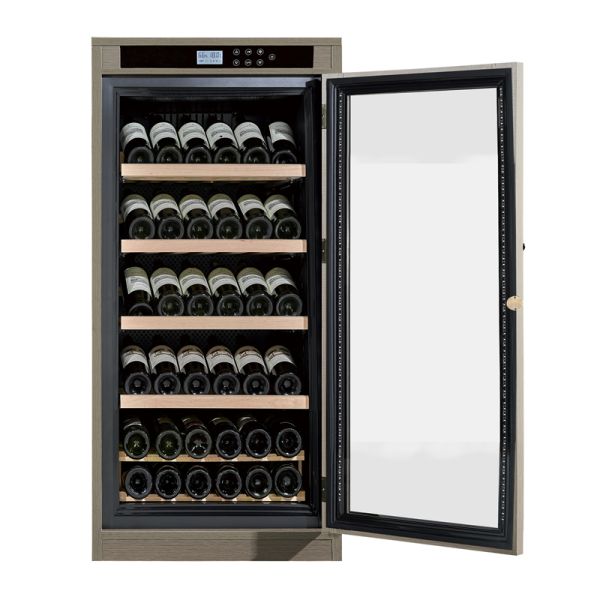 Gray Wood Finish Kitchen Wine Cooler Cabinet with Digital Temperature Control and LED Interior Lighting