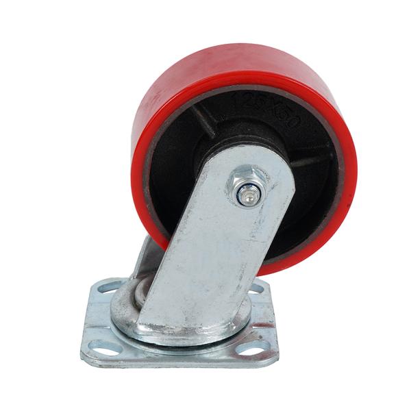 Zinc Plated Heavy Duty Cast Iron Core PU Caster Red Polyurethane Castors for Trolley