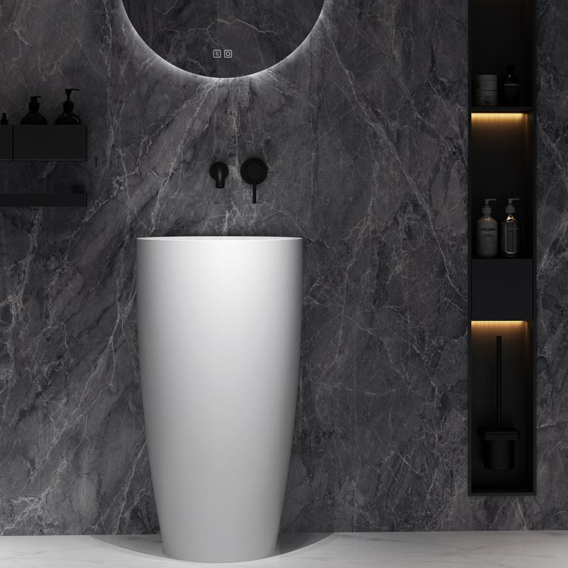 Curved Cloakroom Pedestal Basin Freestanding Micropore Free Solid Surface