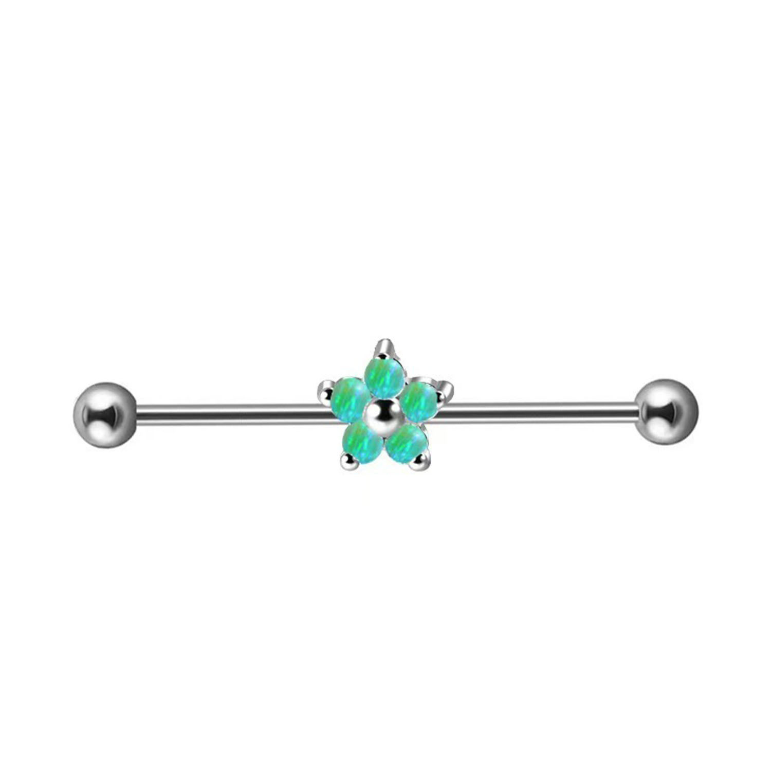 F136 Titanium Barbell Earbone Nails Zircon Flower Ear Bridge Double Earhole Earrings TB0328