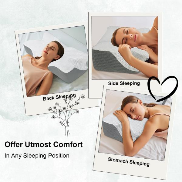 Bed Sleeping Memory Foam Neck Pillow for Side and Stomach Sleepers Ergonomic Design