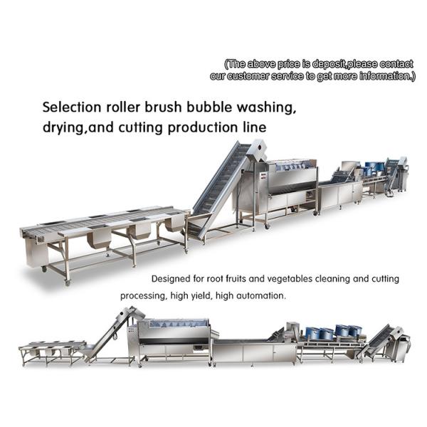 Selection roller brush bubble washing,drying,and cutting production line Fruit Vegetable FOOD processing production Machine