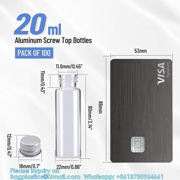 Glass Bottles with Aluminum Cap, Glass Jars Small Storage Bottle Glass Vials, Beads Storage Jars with Lids Aluminum