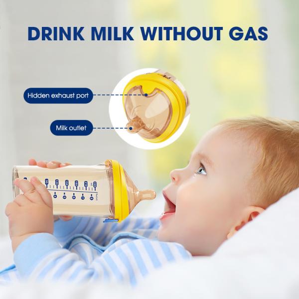 Medium Slow Flow Milk Flip Cap Baby Bottle Triangle Anti Colic Wide Neck 180ml